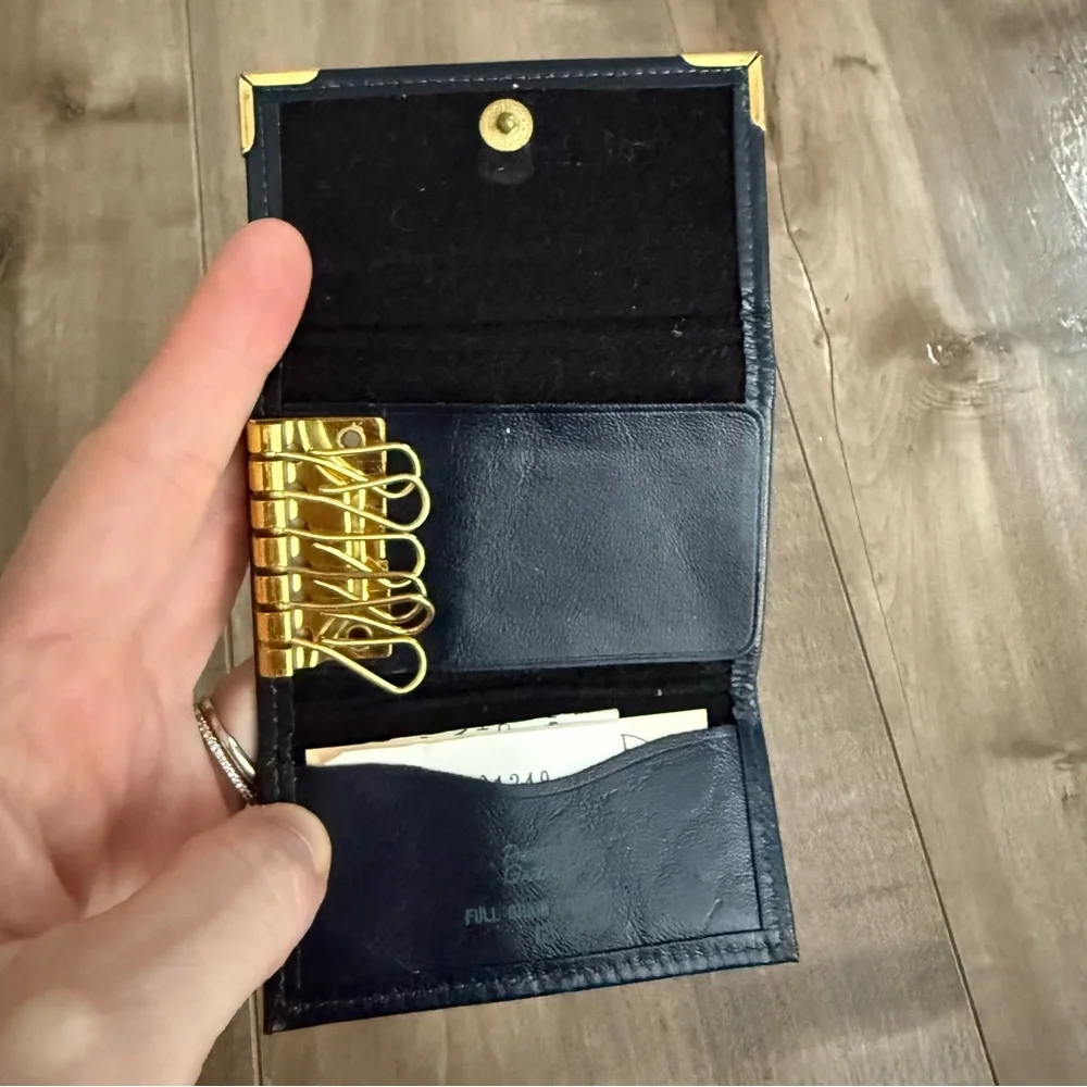 Vintage Princess Gardner Key Pouch Full Grain Cowhide Navy‎ Blue Gold Papers